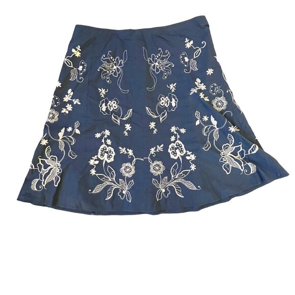 Ann Taylor Dresses & Skirts - Ann Taylor A-line Skirt Womens Size 10 Lined Side Zip Embroidery Floral Blue